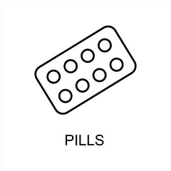 Pills for diseases and pain treatment. Pills icon in linear style on white background. medical symbol minimal design. vector eps 10