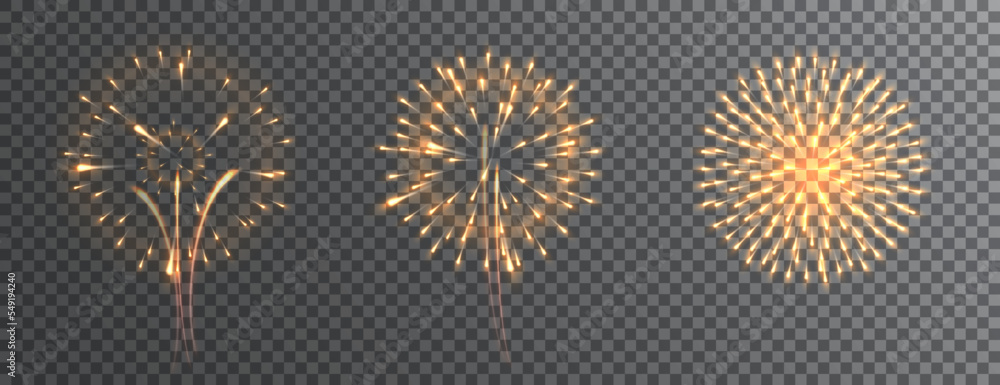 Poster fireworks bursting in various shapes. christmas light. firecracker rockets bursting.