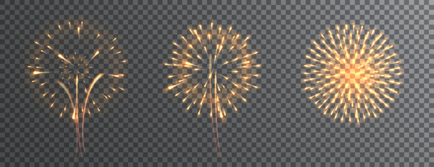 Fireworks bursting in various shapes. Christmas light. Firecracker rockets bursting.
