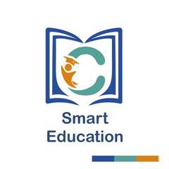 Initial C Letter with book and student symbol character for school, education, trainer center business logo template vector