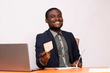 businessman giving someone a check