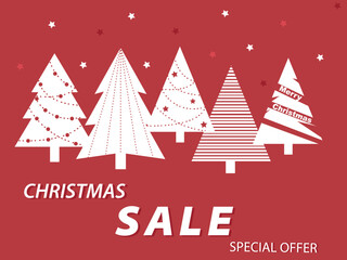 Holiday Christmas sale special offer with gray and gold Christmas Trees and stars