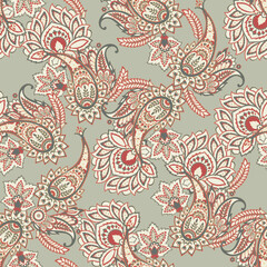 Fototapeta na wymiar Traditional seamless paisley pattern. Vector Indian floral ornament.