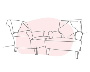 Doodle sketch of living room chair, line drawing, vector