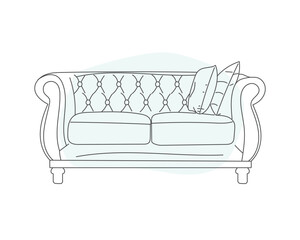 Doodle sketch of living room sofa, line drawing, vector chair