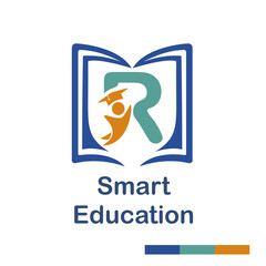 Obraz premium Initial R Letter with book and student symbol character for school, education, trainer center business logo template vector