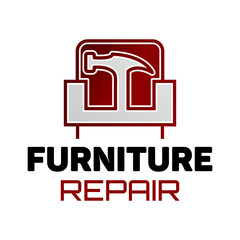 Hauling or restore furniture logo. Fixing or repair furniture vector sign. Leather and Fabric Upholstery emblem.
