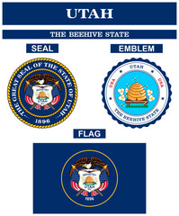 Utah Symbol Kollektion mit Fahne, Siegel und Emblem als Vektor.