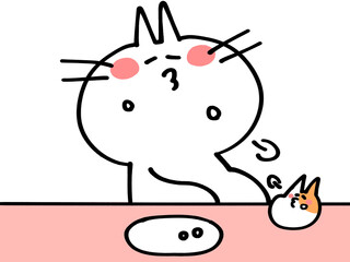 ごちそうさまのお腹いっぱいにゃんことハムスターのイラスト素材