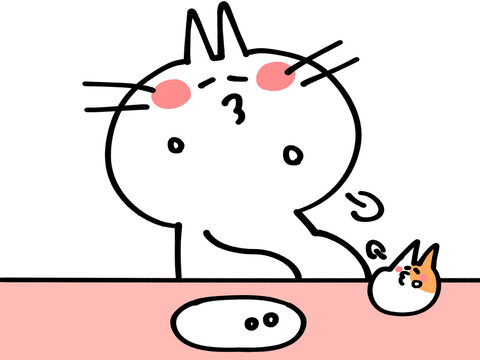 ごちそうさまのお腹いっぱいにゃんことハムスターのイラスト素材