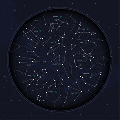 zodiac horoscope stars constellation space symbol, mystic astrology night sky map. thin line design vector illustration © karnografff