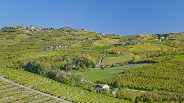 Grinzane Cavour, Italy. View of the landscape of the vineyards between Diano D'Alba and Grinzane Cavour on an autumn day in November. 2022-11-05.
