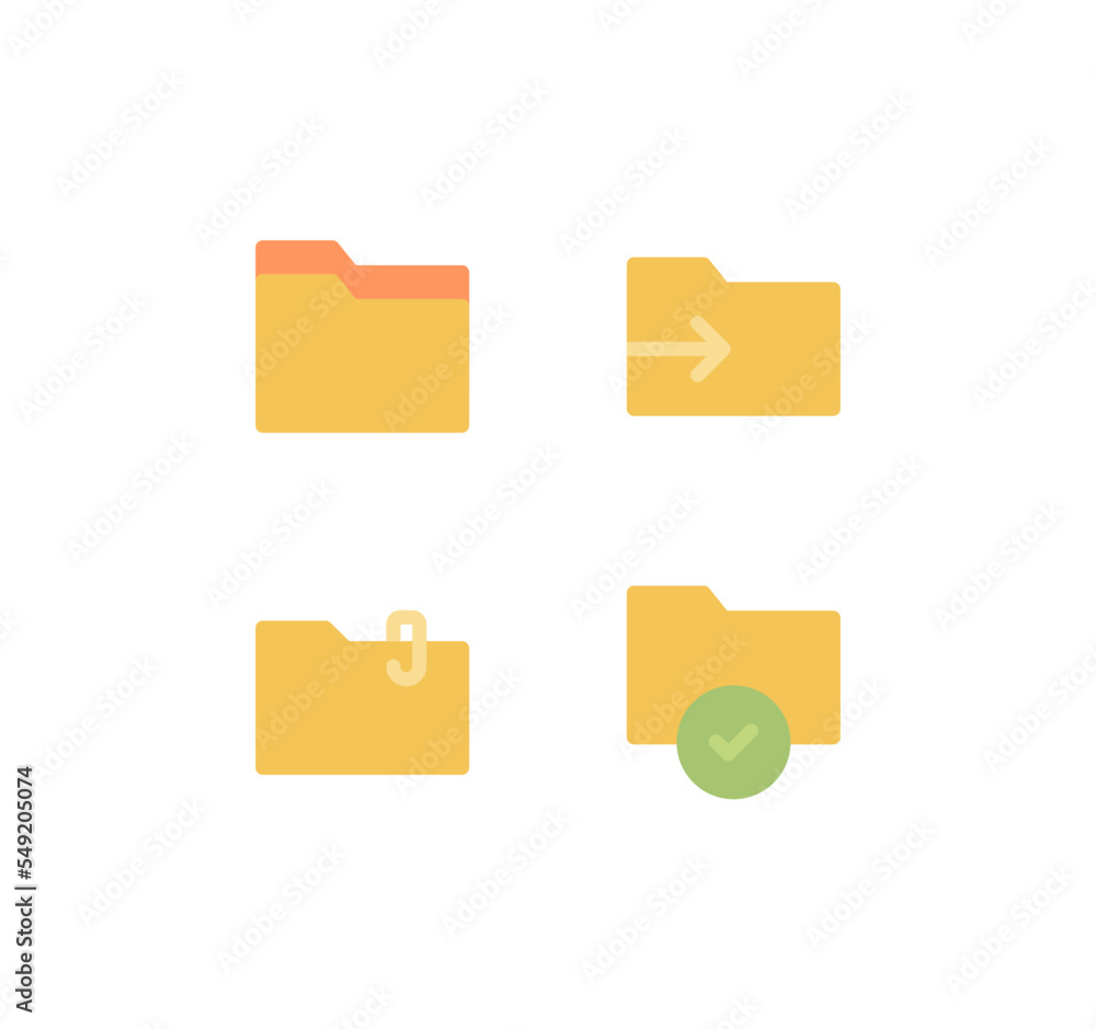 Poster set of file and folder related icons, repository, sync and flat line variety vectors.