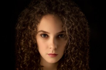 Curly beautiful girl on a black background