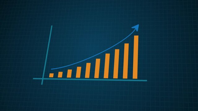 4k HUD Graph With Rising Up Arrow And Bar Stats. Financial Data And Diagrams Showing A Steady Increase In Profits, Growing Charts. Business Digital Trend. 