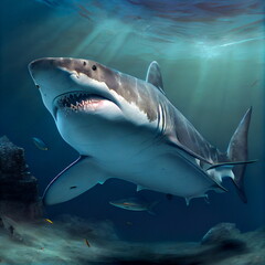 White shark underwater, photorealistic illustration generated by Ai