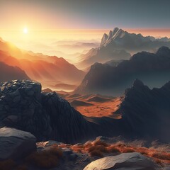Panorama of mountain peaks and ridges. Generative AI 