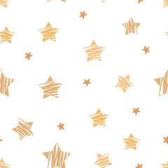 Christmas or New year seamless pattern with hand drawn stars on white background vector.