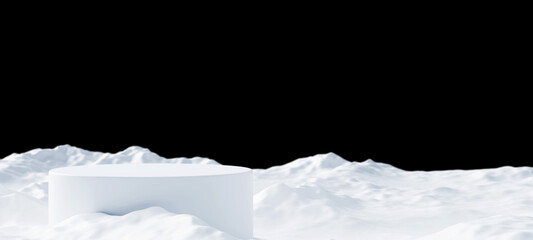 Empty podium for product on snowdrift in the winter 3d render