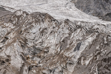 Close up on the glacier of Jade Dragon snow mountain Lijiang city, Yunnan China, natural background, copy space for text