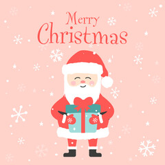 Merry christmas card with santa claus and gift