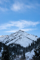 Obraz premium snowy mountains. snowy mountain peaks and cliffs. lonely mountain peak