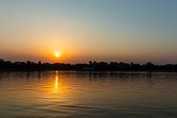 Naklejka premium Sunset at Sukhna lake Chandigarh