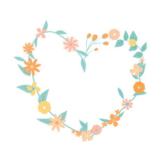 Obraz na płótnie Canvas Pastel cute flower element in heart shape set for decoration of valentine or wedding card