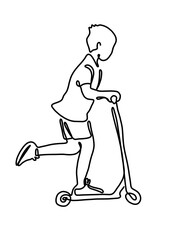 One continuous line drawing, young boy playing bicycle