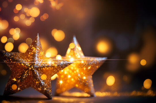 reeting Season concept.close up of ornaments on a Christmas tree with decorative light background.