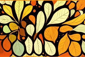 Fototapeta na wymiar delicate autumn leaves art artwork on black background. computer generated digital painting of brown leaves nature wallpaper. botanical abstract design.