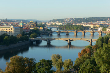 Fototapeta na wymiar Panoramic View Of The Vltava River In Prague, Czech Republic