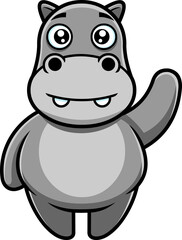 Cute Hippopotamus  Cartoon Character Waving. Hand Drawn Illustration Isolated On Transparent Background