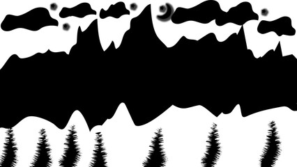 black and white silhouettes of mountains