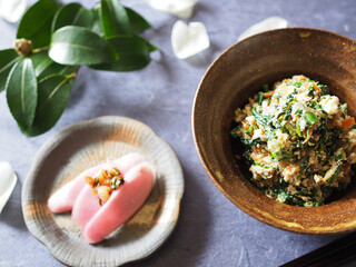 和食のおかず白和えと日野菜の漬物