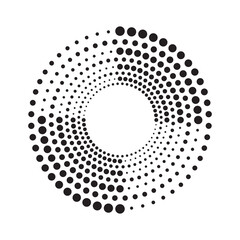 Circle halftone spiral backdrop. Dotted abstract concentric circle. spiral, swirl, twirl element. Circular and radial dots helix. Design element for multipurpose use.	
