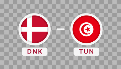 Denmark vs Tunisia Match Design Element. Flags Icons isolated on transparent background. Football Championship Competition Infographics. Announcement, Game Score, Scoreboard Template. Vector