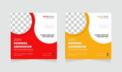 School admission square banner or social media post design template  - obrazy, fototapety, plakaty