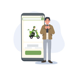 man ordering food from his smartphone. Online delivery concept. Flat vector cartoon character illustration.