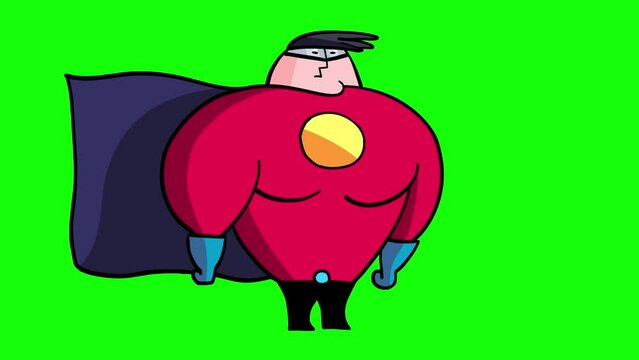 Cartoon businessman transforms to super hero. Office employee becomes a strong character. He feels the power. Cute metamorphosis where veryone can be a superhero. Greenbox version now.
