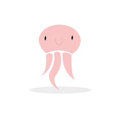 Cartoon jellyfish. Sea animal. Cartoon character. cute pink jellyfish