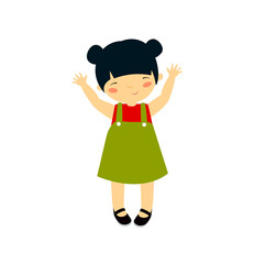 Cute Asian girl. The baby is dancing. Cartoon Japanese girl. The girl is happy. Japanese. Chinese. Asian