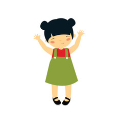 Cute Asian girl. The baby is dancing. Cartoon Japanese girl. The girl is happy. Japanese. Chinese. Asian