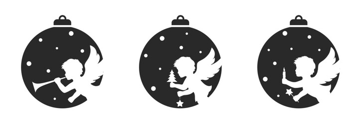 Christmas ball with angel set. vector element for Christmas, New Year and winter holiday design