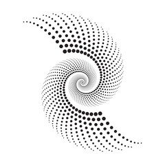 Circle halftone spiral background. dots abstract concentric circle. spiral, swirl, twirl element. Circular and radial dots helix. Segmented circle with rotation.	