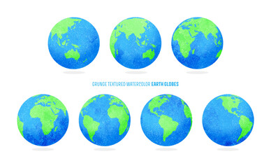 Earth globes illustration (grunge textured watercolor) - obrazy, fototapety, plakaty