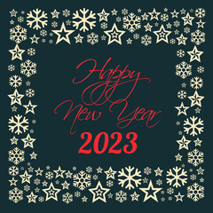 Fototapeta na wymiar Square wish card written in English in red font with a lot of golden stars on a green background -