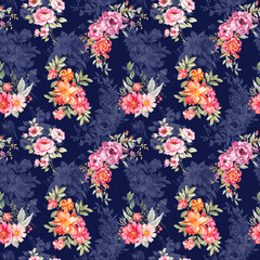 Digital Flower Pattern - Textile Pattern Design , Watercolor Background, Watercolor illustration. Textile Digital Pattern, Digital Design