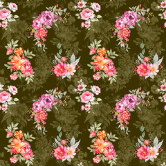 Digital Flower Pattern - Textile Pattern Design , Watercolor Background, Watercolor illustration. Textile Digital Pattern, Digital Design