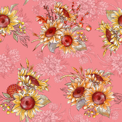 Digital Flower Pattern - Textile Pattern Design , Watercolor Background, Watercolor illustration. Textile Digital Pattern, Digital Design